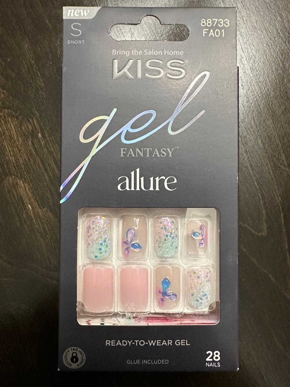 Kiss Gel Fantasy Allure Ready-to-Wear Gel Nails - Pink with Iridescent Glitter
